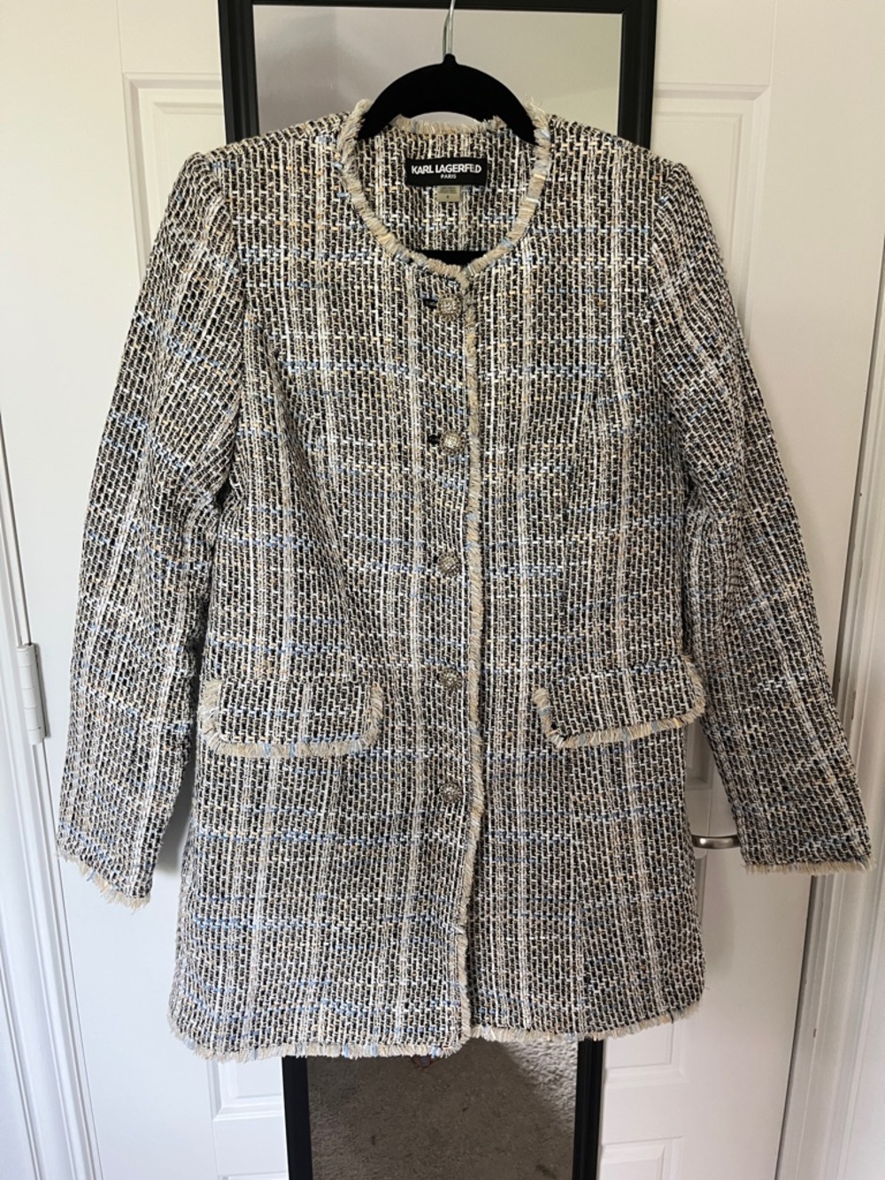 Karl Lagerfeld Cream, Black & Blue Tweed Jacket